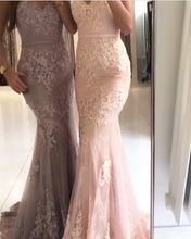 Load image into Gallery viewer, Spaghetti Straps V-neck Mermaid Evening Dresses Lace Appliques Prom Gowns