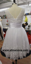 Load image into Gallery viewer, Cute A Line Cap Sleeves White Lace Homecoming Dresses Pearl Beaded