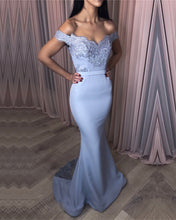 Load image into Gallery viewer, Elegant Lace Appliques V-neck Jersey Mermaid Prom Dresses-alinanova