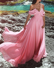 Load image into Gallery viewer, Blush-Prom-Gowns-Long-Chiffon-Evening-Dresses-V-neck-Off-The-Shoulder