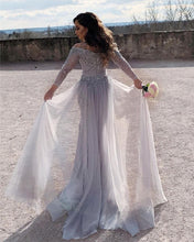 Load image into Gallery viewer, Elegant Off The Shoulder Lace Mermaid Evening Dresses With 3/4 Sleeves