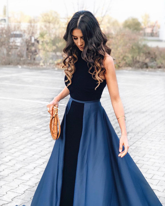 Navy Blue Velvet Long Prom Dresses With Removable Skirt – alinanova