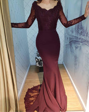 Load image into Gallery viewer, Lace Appliques Long Sleeves V-neck Mermaid Bridesmaid Dresses
