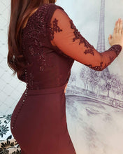 Load image into Gallery viewer, Lace Appliques Long Sleeves V-neck Mermaid Bridesmaid Dresses