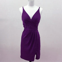 Load image into Gallery viewer, Chiffon V Neck Sheath Bridesmaid Dresses Short Cocktail Dress With Split