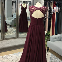 Load image into Gallery viewer, Elegant Long Chiffon Backless Bridesmaid Dresses Lace Cap Sleeves