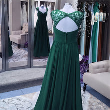Load image into Gallery viewer, Elegant Long Chiffon Backless Bridesmaid Dresses Lace Cap Sleeves