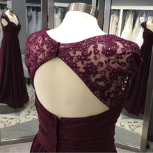Load image into Gallery viewer, Elegant Long Chiffon Backless Bridesmaid Dresses Lace Cap Sleeves