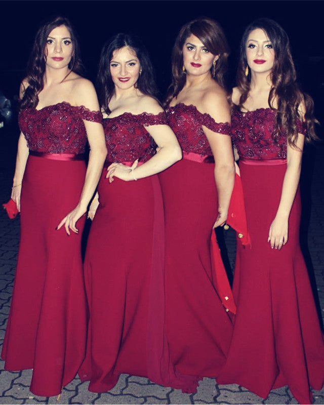 Burgundy Bridesmaid Dresses Mermaid Sweetheart Off Shoulder Formal Gowns Burgundy Bridesmaid Dresses Mermaid Sweetheart Off Shoulder Formal Gowns