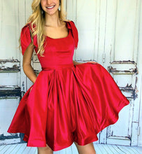 Load image into Gallery viewer, Elegant Bow Shoulders Ruffles Satin Homecoming Dresses
