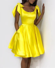 Load image into Gallery viewer, Elegant Bow Shoulders Ruffles Satin Homecoming Dresses-alinanova