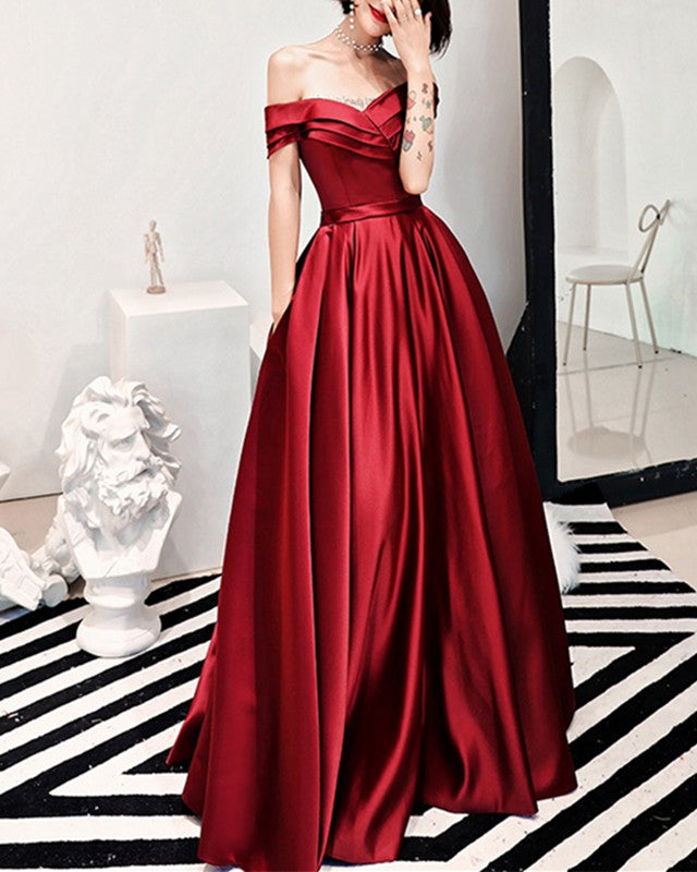 Sexy Off Shoulder Long Satin Prom Dresses With Pocket Sexy Off Shoulder Long Satin Prom Dresses With Pocket