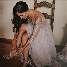 Load image into Gallery viewer, Elegant 3/4 Long Sleeves Prom Dresses Lace Appliques Evening Gowns-alinanova