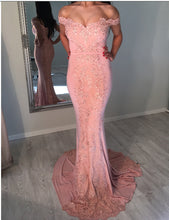 Load image into Gallery viewer, Sexy Off Shoulder Mermaid Prom Dresses Appliques