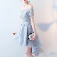 Load image into Gallery viewer, Asymmetric Tulle Off Shoulder Bridesmaid Dresses Lace Appliques