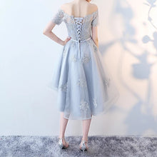Load image into Gallery viewer, Asymmetric Tulle Off Shoulder Bridesmaid Dresses Lace Appliques