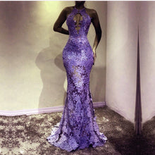 Load image into Gallery viewer, Unique Halter Top See Through Lace Prom Dress Mermaid Evening Gowns