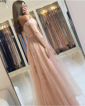 Load image into Gallery viewer, Lace Appliques Off Shoulder Tulle Bridesmaid Dresses Long

