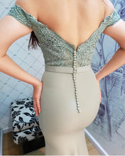 Load image into Gallery viewer, Lace V-neck Off Shoulder Mermaid Split Bridesmaid Dresses