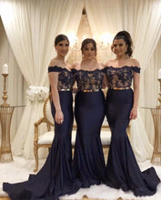 Load image into Gallery viewer, Lace Appliques Mermaid Bridesmaid Dresses With Gold Belt
