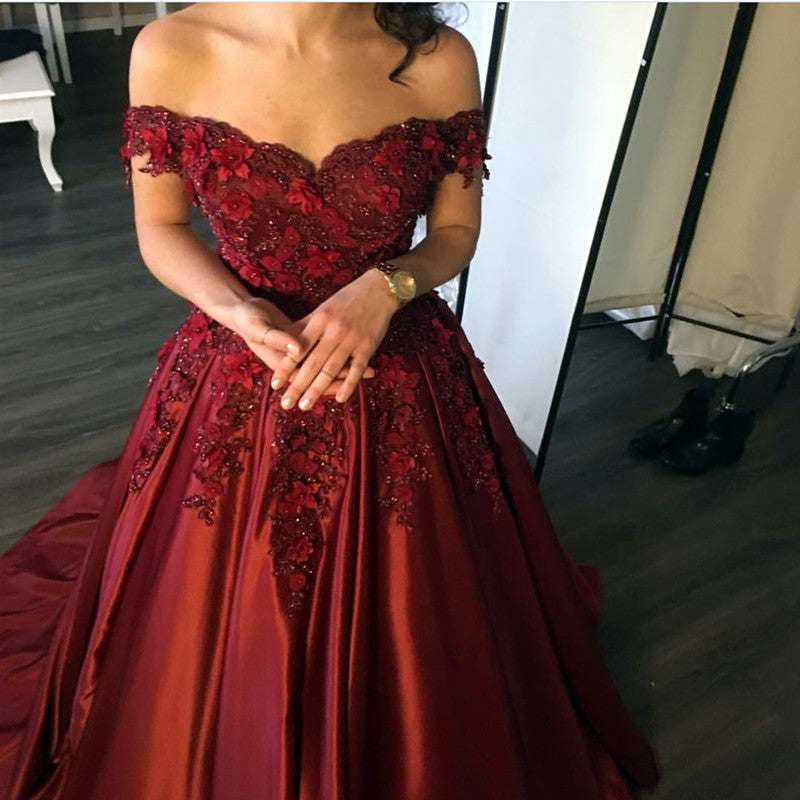 Elegant Flower And Lace Appliques V Neck Satin Prom Dresses Elegant Flower And Lace Appliques V Neck Satin Prom Dresses