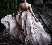 Load image into Gallery viewer, One Shoulder Pleated Chiffon Champagne Bridesmaid Dresses