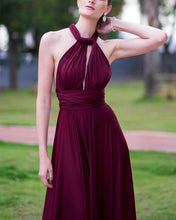 Load image into Gallery viewer, Sexy Backless Floor Length Chiffon Halter Bridesmaid Dresses