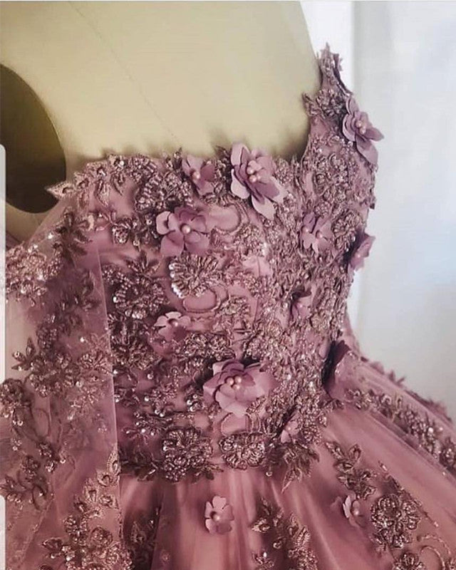 Charming Lace Embroidery Long Sleeves Ball Gown Prom Dress main image 0