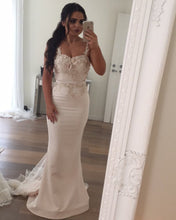 Load image into Gallery viewer, Spaghetti Straps Sweetheart Lace Train Mermaid Bridesmaid Dresses-alinanova
