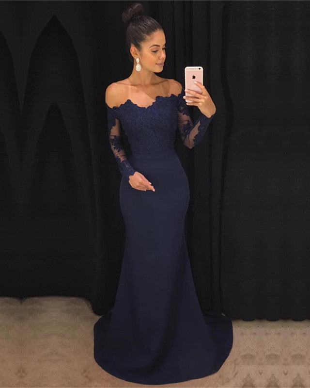 Lace Long Sleeves Off Shoulder Mermaid Bridesmaid Dresses – alinanova