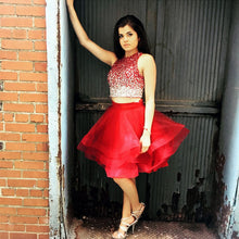 Load image into Gallery viewer, Ombre Sequins Beaded Ruffle Homecoming Dresses Two Piece