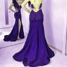 Load image into Gallery viewer, Navy Blue Lace Appliques Sweetheart Mermaid Evening Gowns With Leg Slit