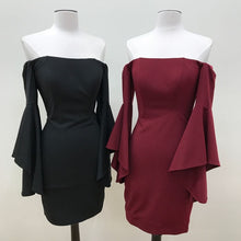 Load image into Gallery viewer, Off The Shoulder Satin Sheath Homecoming Dresses With Puffy Sleeves-alinanova