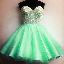 Load image into Gallery viewer, Ice Blue Tulle Pearl Sweetheart Homecoming Dresses Short Prom Gowns