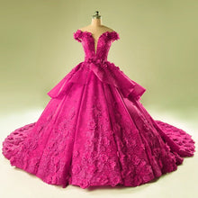 Load image into Gallery viewer, Illusion Neckline Cap Sleeves Floral Lace Ball Gowns Wedding Dresses