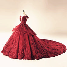 Load image into Gallery viewer, Illusion Neckline Cap Sleeves Floral Lace Ball Gowns Wedding Dresses