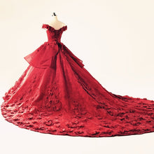 Load image into Gallery viewer, Illusion Neckline Cap Sleeves Floral Lace Ball Gowns Wedding Dresses