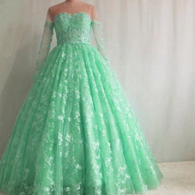 Load image into Gallery viewer, Illusion Neckline Long Sleeves Lace Ball Gowns Quinceanera Dresses