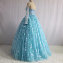 Load image into Gallery viewer, Illusion Neckline Long Sleeves Lace Ball Gowns Quinceanera Dresses