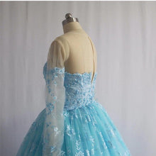 Load image into Gallery viewer, Illusion Neckline Long Sleeves Lace Ball Gowns Quinceanera Dresses