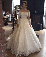 Load image into Gallery viewer, Illusion Neckline Long Sleeves Lace Wedding Dresses Ball Gowns