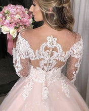 Load image into Gallery viewer, Ivory And Blush Wedding Dress Long Sleeves Ball Gown