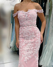 Load image into Gallery viewer, Mermaid Ivory And Pink Lace Prom Dress