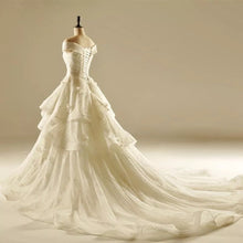 Load image into Gallery viewer, Ivory Lace A-line V Neck Off The Shoulder Wedding Dresses Princess