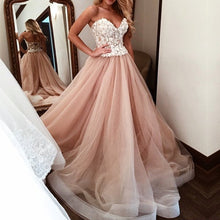 Load image into Gallery viewer, Ivory Lace Sweetheart Bodice Corset Champagne Tulle Wedding Dresses-alinanova