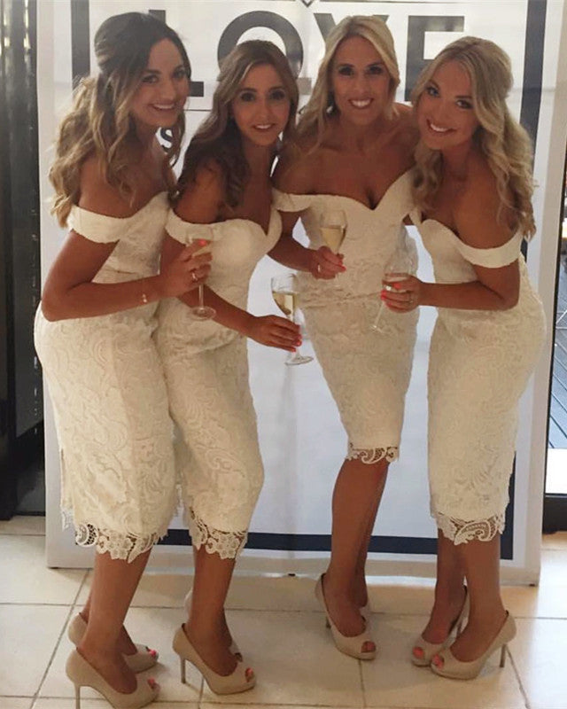 Tea Length Bridesmaid Dresses Lace Off Shoulder Tea Length Bridesmaid Dresses Lace Off Shoulder