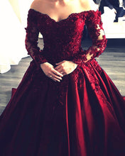 Load image into Gallery viewer, Long Sleeves Ball Gown Wedding Dresses Burgundy