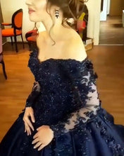 Load image into Gallery viewer, Lace Appliques Long Sleeves Ball Gowns Wedding Dresses Off Shoulder