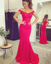 Load image into Gallery viewer, Fuchsia Bridesmaid Dresses Mermaid Lace Appliques Gowns
