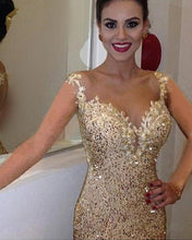 Load image into Gallery viewer, Sheer Neckline Sequin Mermaid Dresses